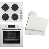 Ferre QMS63CB - CS206 -D081 Dijital Doğalgazlı Cam Klasik Set Üstü Davlumbaz 3'lü Ankastre Set Beyaz