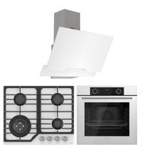 Ferre D064 - NT026/W - XE63CB Dijital Doğalgazlı Cam Klasik Set Üstü Davlumbaz 3'lü Ankastre Set Beyaz