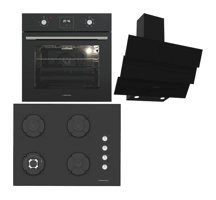 Termikel BO O64D5C B - BH P7194C B - CH S6532C BB Dijital Doğalgazlı Cam Klasik Set Üstü Davlumbaz 3'lü Ankastre Set Siyah