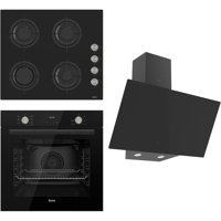 Ferre QMS63CS - CS205 - D077 Dijital Doğalgazlı Cam Klasik Set Üstü Davlumbaz 3'lü Ankastre Set Siyah