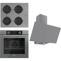 Ferre XE63CPR - CS208 - D079 Dijital Doğalgazlı Cam Klasik Set Üstü Davlumbaz 3'lü Ankastre Set Gri