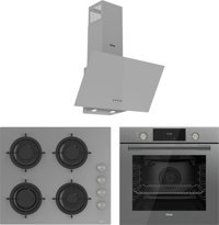 Ferre D088 - CS208 - QMS63CPR Dijital Doğalgazlı Cam Klasik Set Üstü Davlumbaz 3'lü Ankastre Set Gri