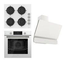 Ferre CS206 - QMS63CB - D081 Dijital Doğalgazlı Cam Klasik Set Üstü Davlumbaz 3'lü Ankastre Set Beyaz