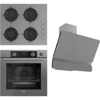 Ferre XE64CPR - CS208 - D082 Dijital Doğalgazlı Cam Klasik Set Üstü Davlumbaz 3'lü Ankastre Set Gri