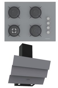 Termikel BH P7194C A - CH S6532C BA Dijital Doğalgazlı Cam Klasik Ocak Davlumbaz İkili Set 2'li Ankastre Set Gri