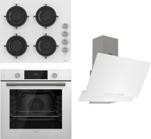 Ferre D064 - CS206 - QMS63CB Dijital Doğalgazlı Cam Klasik Ankastre Fırın Ocak 3'lü Ankastre Set Beyaz