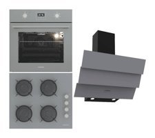 Termikel BO O64D5C A - BH P6144C A - CH S6532C BA Dijital Doğalgazlı Cam Klasik Set Üstü Davlumbaz 3'lü Ankastre Set Gri