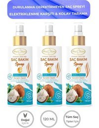 Pytho Flora Onarıcı Islak Görünümlü Hindistan Cevizi Yağlı Hafif Saç Spreyi 3x120 ml