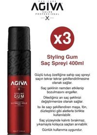 Agiva Styling Gum Dolgunlaştırıcı Islak Görünümlü Keratinli Güçlü Saç Spreyi 3x400 ml