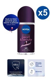 Nivea Pearl & Beauty Fine Fragrance Pudrasız Ter Önleyici Antiperspirant Roll-On Kadın Deodorant 5x50 ml