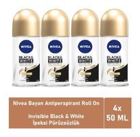 Nivea Black&White Invisible İpeksi Pürüzsüzlük Pudrasız Ter Önleyici Antiperspirant Roll-On Kadın Deodorant 4x50 ml