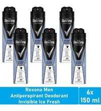 Rexona Invisible Ice Fresh Pudralı Ter Önleyici Antiperspirant Sprey Erkek Deodorant 6x150 ml