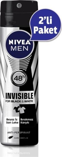 Nivea Black&White Invisible Original Pudrasız Ter Önleyici Antiperspirant Sprey Erkek Deodorant 2x150 ml