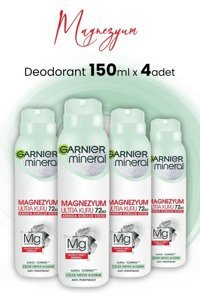 Garnier Magnezyum Ultra Kuru Pudralı Ter Önleyici Antiperspirant Sprey Kadın Deodorant 4x150 ml