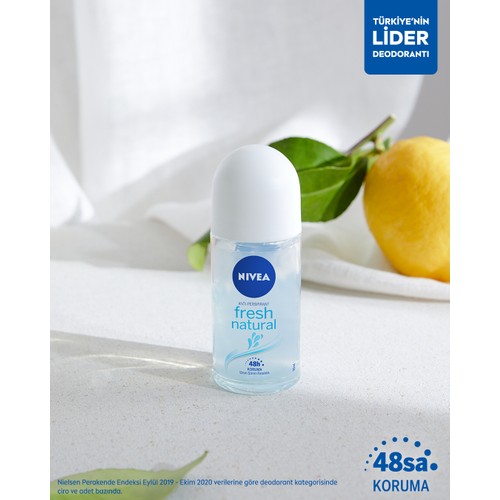 Nivea Natural Fresh Pudrasız Ter Önleyici Organik Antiperspirant Roll-On Kadın Deodorant 50 ml