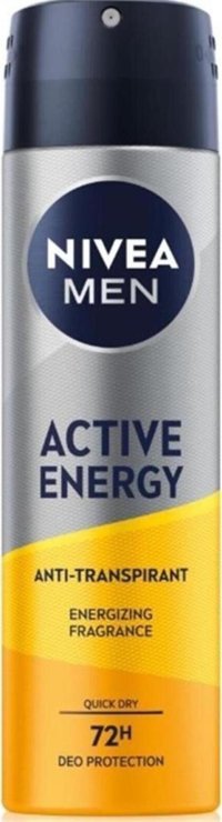 Nivea Active Energy Pudrasız Ter Önleyici Antiperspirant Sprey Erkek Deodorant 150 ml