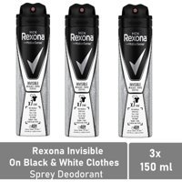 Rexona Invisible Black & White Pudralı Ter Önleyici Antiperspirant Sprey Erkek Deodorant 3x150 ml