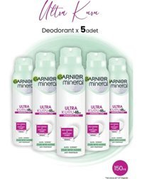 Garnier Mineral Ultra Kuru Pudralı Ter Önleyici Antiperspirant Sprey Kadın Deodorant 5x150 ml
