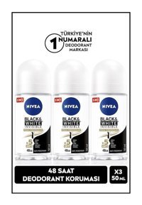 Nivea Black&White Invisible İpeksi Pürüzsüzlük Pudrasız Ter Önleyici Antiperspirant Roll-On Kadın Deodorant 3x50 ml