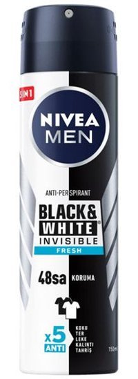Nivea Black&White Invisible Fresh Pudralı Ter Önleyici Antiperspirant Sprey Erkek Deodorant 150 ml