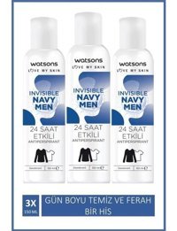 Watsons Invisible Navy Pudralı Ter Önleyici Antiperspirant Sprey Erkek Deodorant 3x150 ml