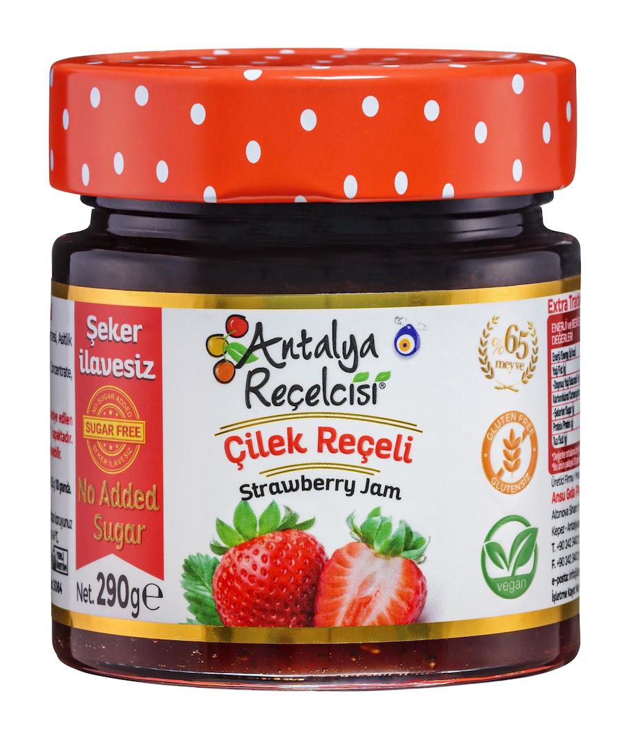 Antalya Reçelcisi Rafine Şeker İlavesiz Diyabetik Çilek Reçeli 290 gr