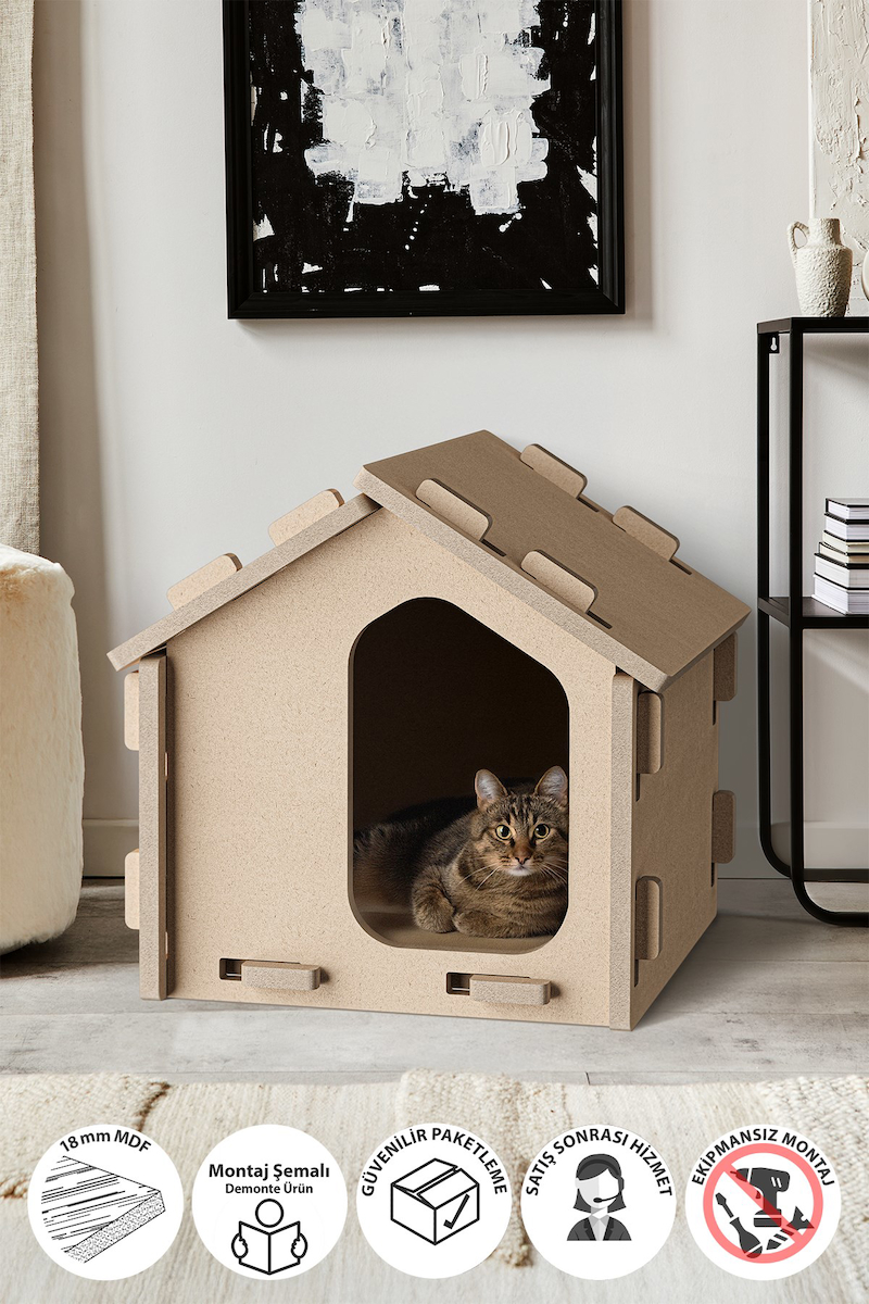 Bofigo Dikdörtgen Tek Katlı Dış Mekan Mdf Kedi Evi Ahşap