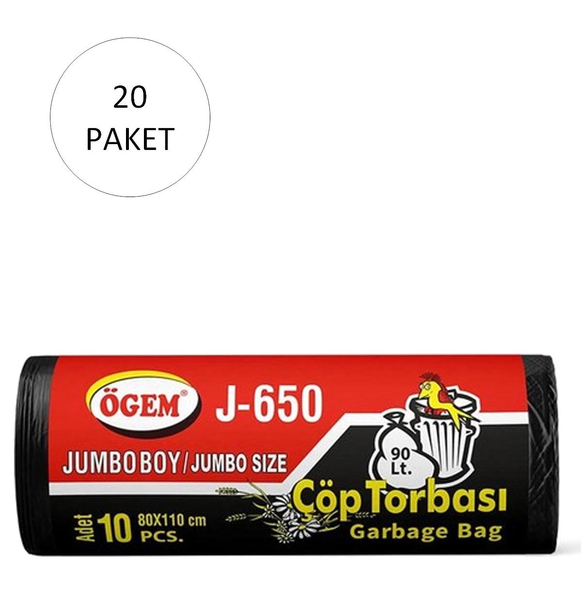 Ögem J-650 Jumbo Boy 80x110 cm Çöp Poşeti 200 Adet Siyah