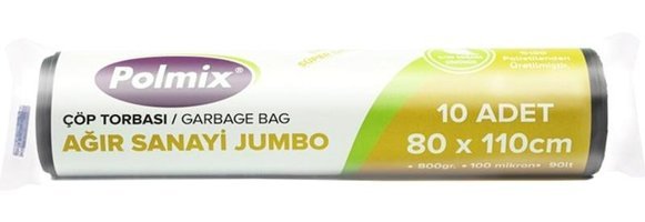Polmix Ağır Sanayi Jumbo Boy 80x110 cm Çöp Poşeti 10x12 Adet Siyah