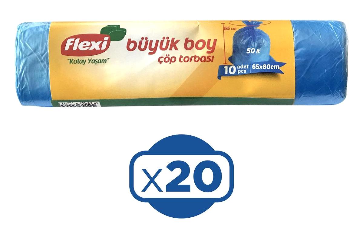Flexi Şeffaf Büyük Boy 60x80 cm Çöp Poşeti 10x12 Adet Mavi