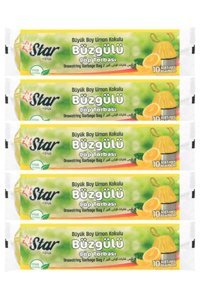 Star Plus Limon Kokulu Şeffaf Büzgülü Büyük Boy 65x70 cm Çöp Poşeti 10x12 Adet Sarı