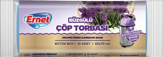 Ernet Lavanta Kokulu Büzgülü Büyük Boy 65x70 cm Çöp Poşeti 10 Adet Mor