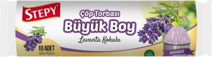 Stepy Lavanta Kokulu Şeffaf Büzgülü Büyük Boy 65x70 cm Çöp Poşeti 10 Adet Mor