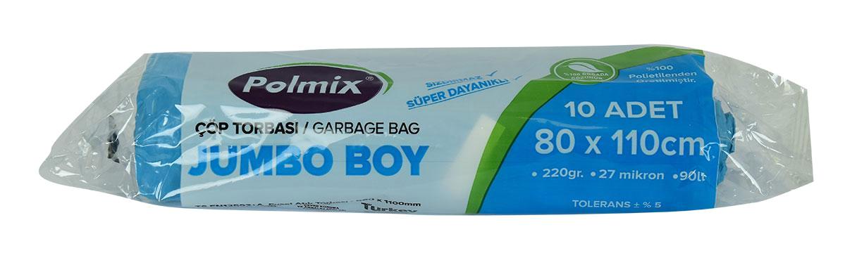 Polmix Jumbo Boy 80x110 cm Çöp Poşeti 10x12 Adet Mavi