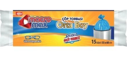 Macromax Şeffaf Büzgülü Orta Boy 55x60 cm Çöp Poşeti 15 Adet Beyaz