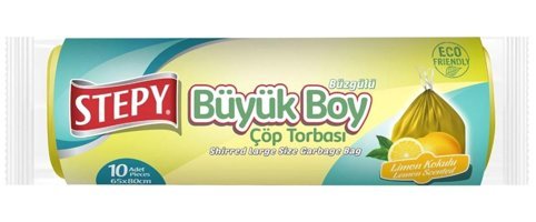 Stepy Limon Kokulu Şeffaf Büzgülü Büyük Boy 65x80 cm Çöp Poşeti 10 Adet Sarı