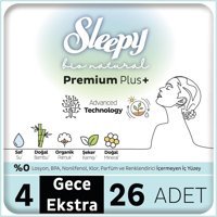 Sleepy Bio Natural Premium Plus Gece Extra Organik Antialerjik İnce 26'lı Hijyenik Ped