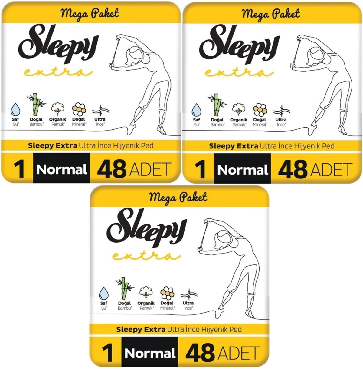 Sleepy Extra Normal Organik Antialerjik İnce 48'li Hijyenik Ped 3 Adet