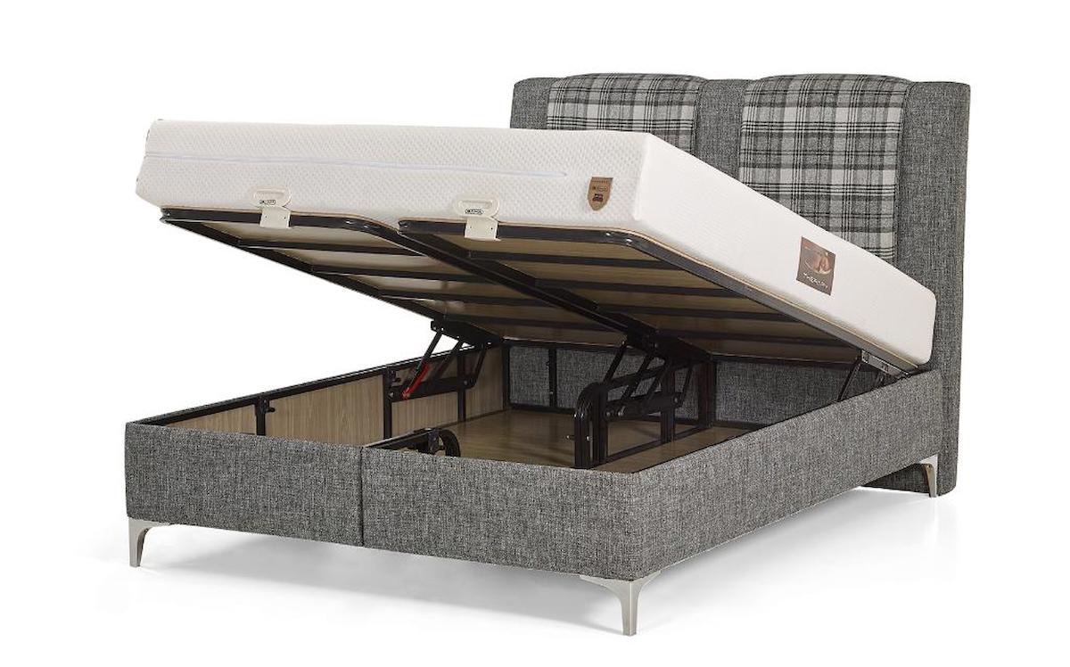 Mobilya Dükkanım Allure GM1167 180x200 cm Başlıklı Çift Kişilik Sandıklı Baza Seti Gri