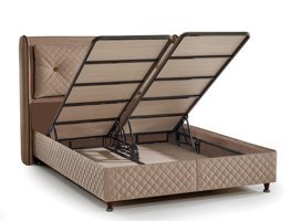 Mobilya Dükkanım Nergis GM1110 180x200 cm Başlıklı Çift Kişilik Sandıklı Baza Seti Kahverengi
