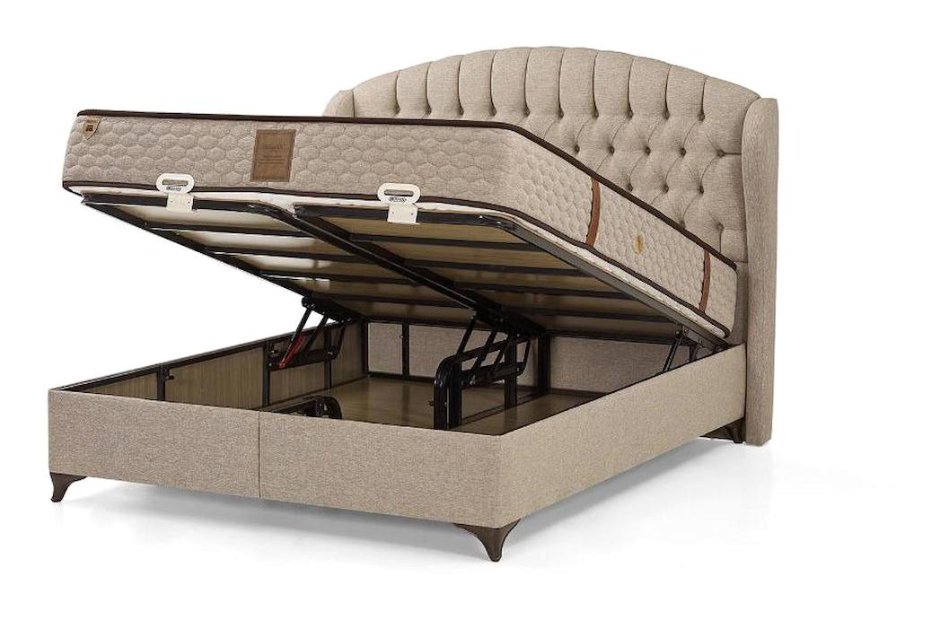 Mobilya Dükkanım Merlin GM1169 150x200 cm Başlıklı Çift Kişilik Sandıklı Baza Seti Kahverengi