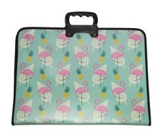 Polin Flamingo Desenli Fermuarlı Yeşil Plastik Resim Çantası 37x54 cm