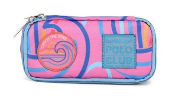 Cambridge Polo Club Pembe Bez Tek Gözlü Desenli Oval Cüzdan Kalemlik