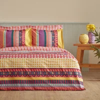 Karaca Home Home Mandy Pamuk 200x220 cm Çizgili Çift Kişilik Nevresim Takımı Fuşya