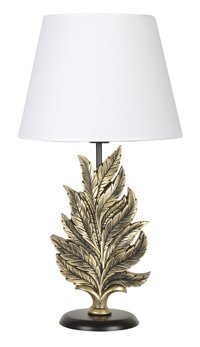 Qdec Yaprak Metal-Kumaş-Reçine Beyaz Gold Polyester Tek Ayak Abajur