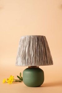 Hmydesign Tournant Kumaş-Seramik Krem-Yeşil Seramik Tek Ayak Abajur