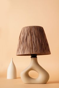 Hmydesign Chermise Kumaş-Seramik Kahverengi-Krem Seramik Tek Ayak Abajur