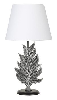 Qdec Yaprak Metal-Kumaş-Reçine Beyaz-Gümüş Polyester Tek Ayak Abajur