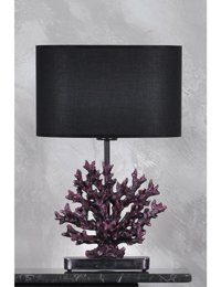 Qdec Mercan Metal-Kumaş-Reçine Mor-Siyah Polyester Tek Ayak Abajur