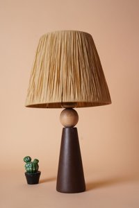 Hmydesign Amande Kumaş-Seramik Kahverengi-Krem Seramik Tek Ayak Abajur